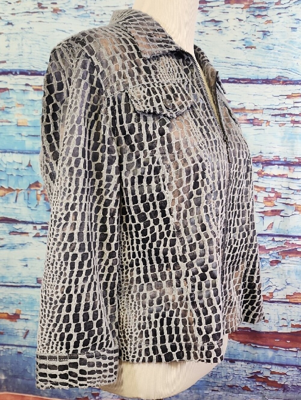 Ruby Rd. Gray Croc-Print Zip Jacket - Picture 2 of 7